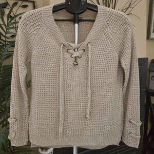 NWT It's Our Time waffle knit lace up sweater sz small